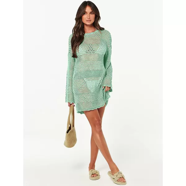 imageANRABESS Women Swimsuit Crochet Swim Cover Up Summer Bathing Suit Swimwear Knit Pullover Beach DressLight Green