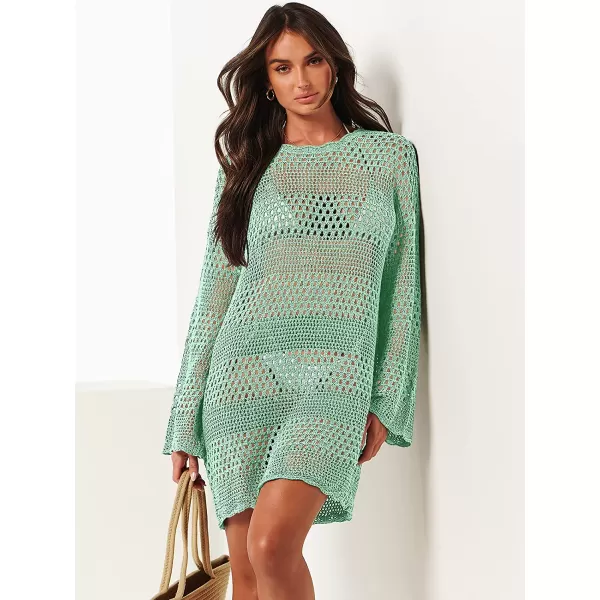 imageANRABESS Women Swimsuit Crochet Swim Cover Up Summer Bathing Suit Swimwear Knit Pullover Beach DressLight Green