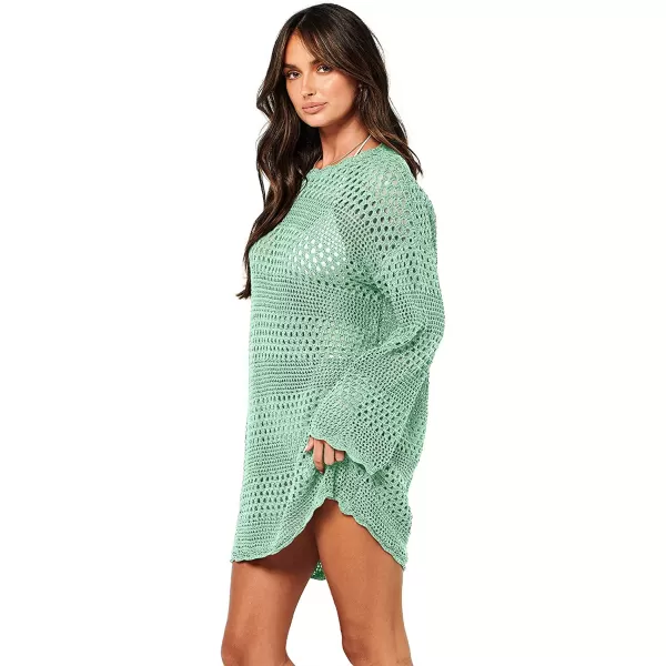 imageANRABESS Women Swimsuit Crochet Swim Cover Up Summer Bathing Suit Swimwear Knit Pullover Beach DressLight Green