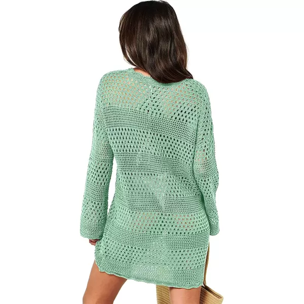 imageANRABESS Women Swimsuit Crochet Swim Cover Up Summer Bathing Suit Swimwear Knit Pullover Beach DressLight Green