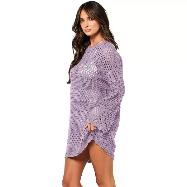 imageANRABESS Women Swimsuit Crochet Swim Cover Up Summer Bathing Suit Swimwear Knit Pullover Beach DressLight Purple
