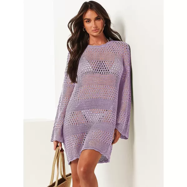 imageANRABESS Women Swimsuit Crochet Swim Cover Up Summer Bathing Suit Swimwear Knit Pullover Beach DressLight Purple