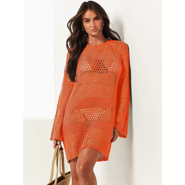 imageANRABESS Women Swimsuit Crochet Swim Cover Up Summer Bathing Suit Swimwear Knit Pullover Beach DressOrang