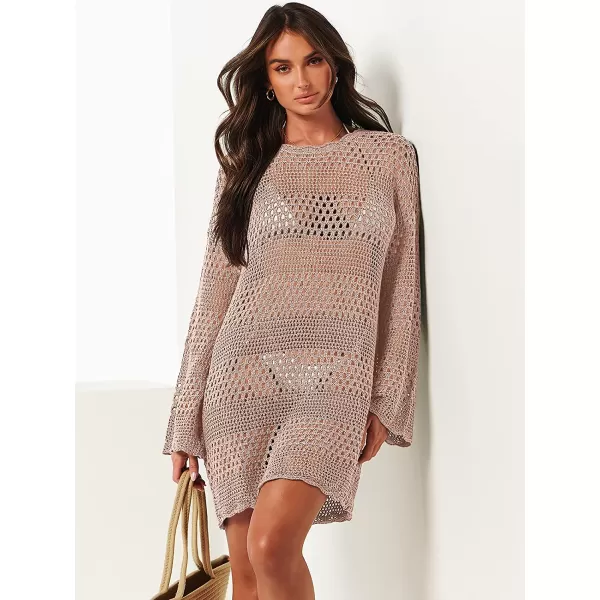 imageANRABESS Women Swimsuit Crochet Swim Cover Up Summer Bathing Suit Swimwear Knit Pullover Beach DressPink