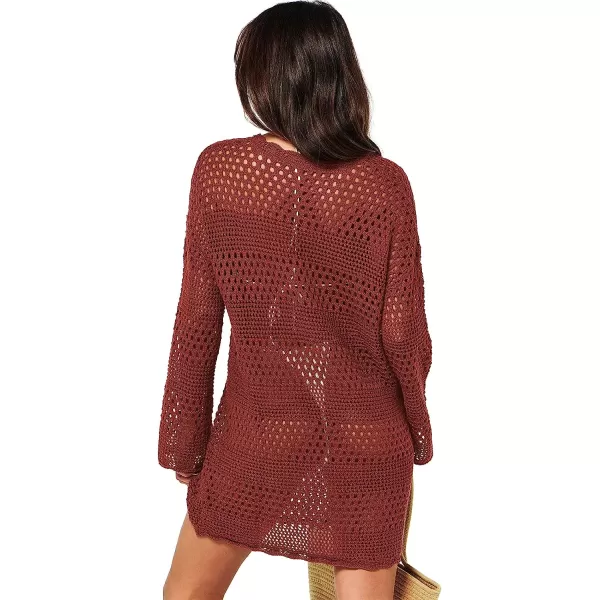 imageANRABESS Women Swimsuit Crochet Swim Cover Up Summer Bathing Suit Swimwear Knit Pullover Beach DressRed