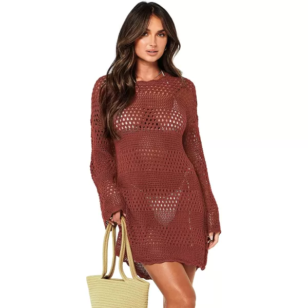 imageANRABESS Women Swimsuit Crochet Swim Cover Up Summer Bathing Suit Swimwear Knit Pullover Beach DressRed
