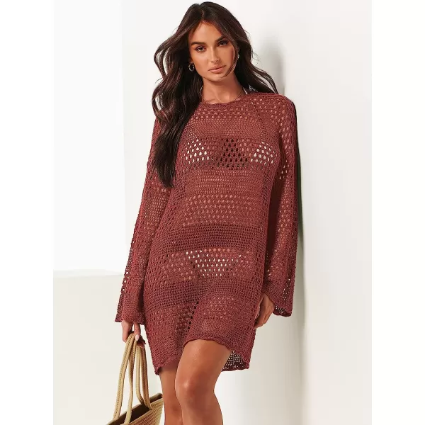 imageANRABESS Women Swimsuit Crochet Swim Cover Up Summer Bathing Suit Swimwear Knit Pullover Beach DressRed