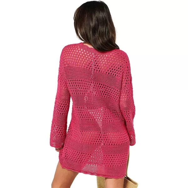 imageANRABESS Women Swimsuit Crochet Swim Cover Up Summer Bathing Suit Swimwear Knit Pullover Beach DressRose