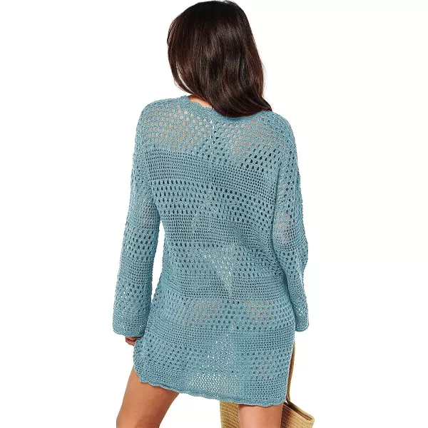 imageANRABESS Women Swimsuit Crochet Swim Cover Up Summer Bathing Suit Swimwear Knit Pullover Beach DressSky Blue