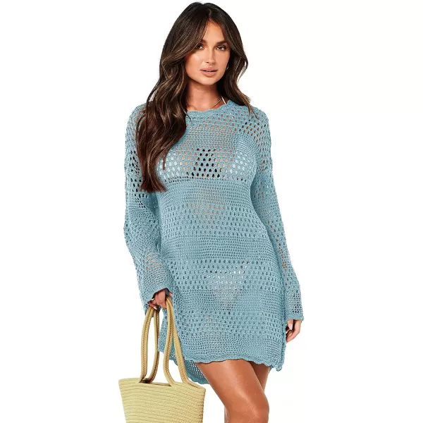 imageANRABESS Women Swimsuit Crochet Swim Cover Up Summer Bathing Suit Swimwear Knit Pullover Beach DressSky Blue