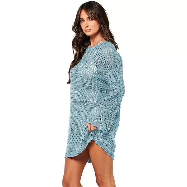 imageANRABESS Women Swimsuit Crochet Swim Cover Up Summer Bathing Suit Swimwear Knit Pullover Beach DressSky Blue