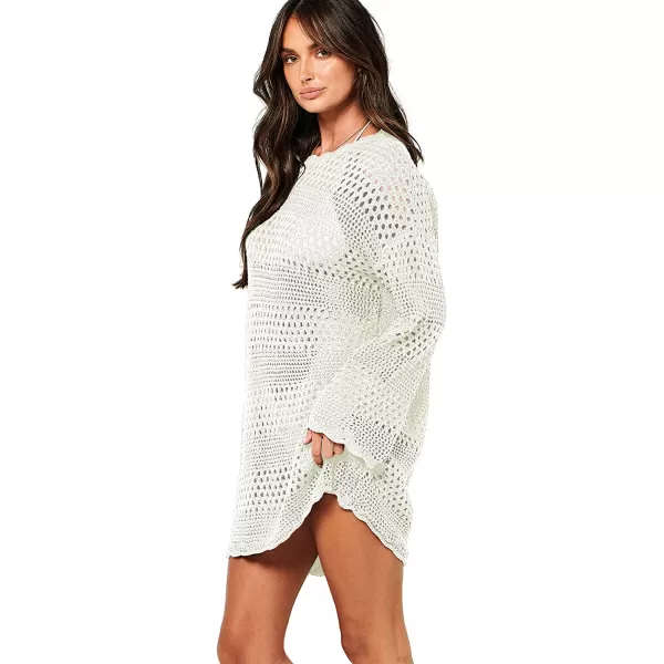 imageANRABESS Women Swimsuit Crochet Swim Cover Up Summer Bathing Suit Swimwear Knit Pullover Beach DressWhite