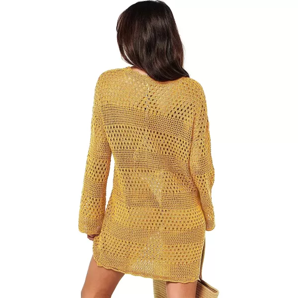 imageANRABESS Women Swimsuit Crochet Swim Cover Up Summer Bathing Suit Swimwear Knit Pullover Beach DressYellow