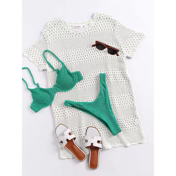 imageANRABESS Women Swimsuit Crochet Swim Cover Up Summer Bathing Suit Swimwear Knit Short Sleeve Pullover Beach DressANRABESS Women Swimsuit Crochet Swim Cover Up Summer Bathing Suit Swimwear Knit Short Sleeve Pullover Beach Dress