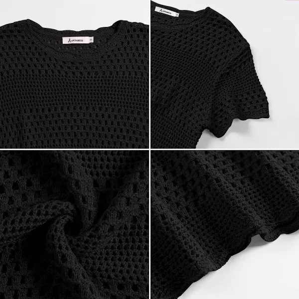 imageANRABESS Women Swimsuit Crochet Swim Cover Up Summer Bathing Suit Swimwear Knit Short Sleeve Pullover Beach DressBlack