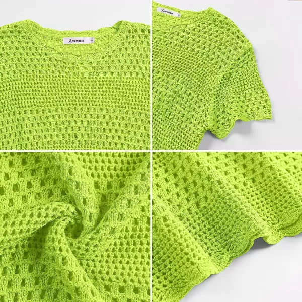 imageANRABESS Women Swimsuit Crochet Swim Cover Up Summer Bathing Suit Swimwear Knit Short Sleeve Pullover Beach DressGreen