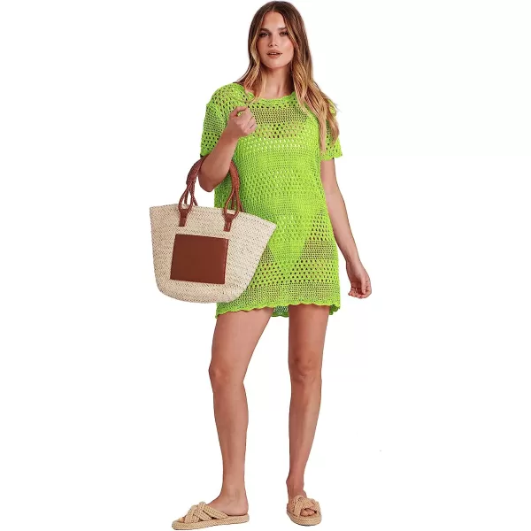 imageANRABESS Women Swimsuit Crochet Swim Cover Up Summer Bathing Suit Swimwear Knit Short Sleeve Pullover Beach DressGreen