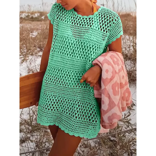 imageANRABESS Women Swimsuit Crochet Swim Cover Up Summer Bathing Suit Swimwear Knit Short Sleeve Pullover Beach DressMint