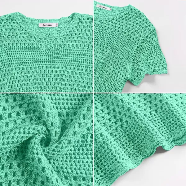 imageANRABESS Women Swimsuit Crochet Swim Cover Up Summer Bathing Suit Swimwear Knit Short Sleeve Pullover Beach DressMint