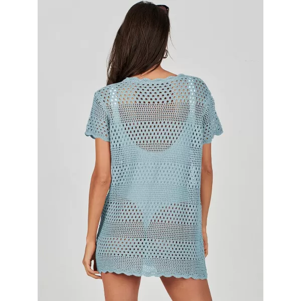 imageANRABESS Women Swimsuit Crochet Swim Cover Up Summer Bathing Suit Swimwear Knit Short Sleeve Pullover Beach DressSky