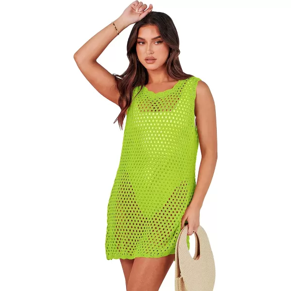 imageANRABESS Women Swimsuit Crochet Swim Cover Up Summer Bathing Suit Swimwear Knit Sleeveless Pullover Beach DressPea Green