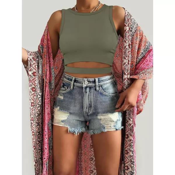 imageANRABESS Women Tank Tops High Neck Sexy Sleeveless Cutout Racer Back Crop TopsArmy Green