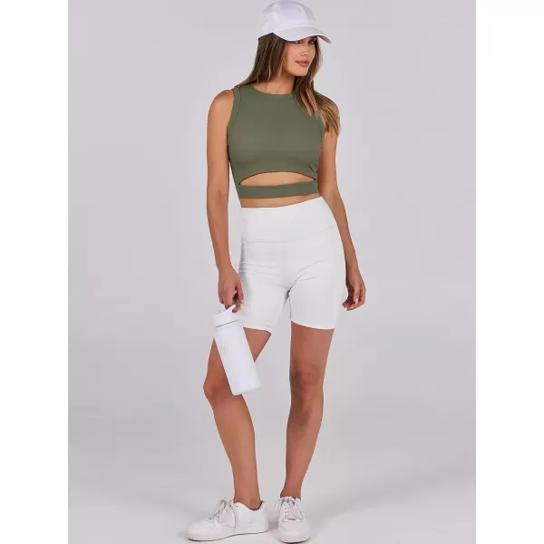 imageANRABESS Women Tank Tops High Neck Sexy Sleeveless Cutout Racer Back Crop TopsArmy Green