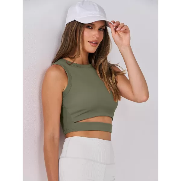 imageANRABESS Women Tank Tops High Neck Sexy Sleeveless Cutout Racer Back Crop TopsArmy Green