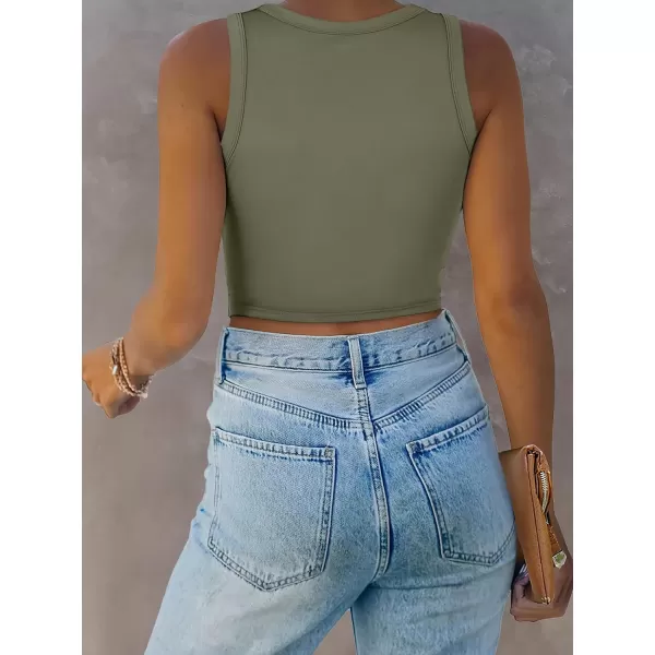imageANRABESS Women Tank Tops High Neck Sexy Sleeveless Cutout Racer Back Crop TopsArmy Green