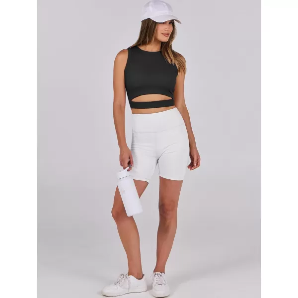 imageANRABESS Women Tank Tops High Neck Sexy Sleeveless Cutout Racer Back Crop TopsBlack