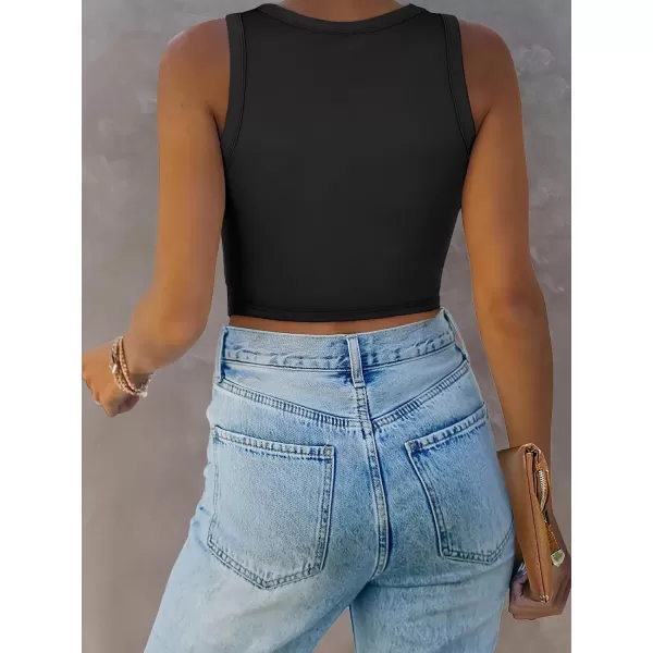imageANRABESS Women Tank Tops High Neck Sexy Sleeveless Cutout Racer Back Crop TopsBlack