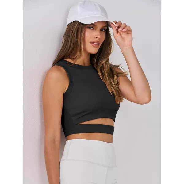 imageANRABESS Women Tank Tops High Neck Sexy Sleeveless Cutout Racer Back Crop TopsBlack