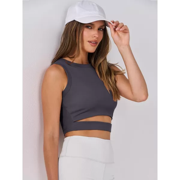 imageANRABESS Women Tank Tops High Neck Sexy Sleeveless Cutout Racer Back Crop TopsDark Gray