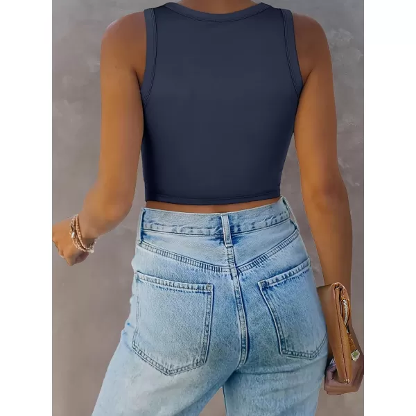 imageANRABESS Women Tank Tops High Neck Sexy Sleeveless Cutout Racer Back Crop TopsNavy Blue