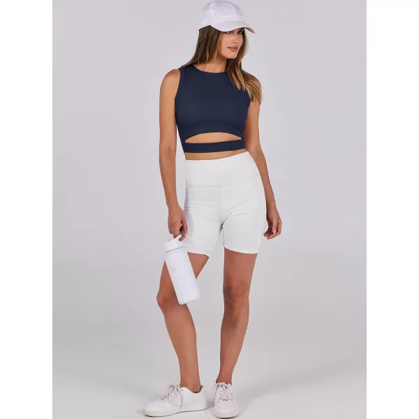 imageANRABESS Women Tank Tops High Neck Sexy Sleeveless Cutout Racer Back Crop TopsNavy Blue