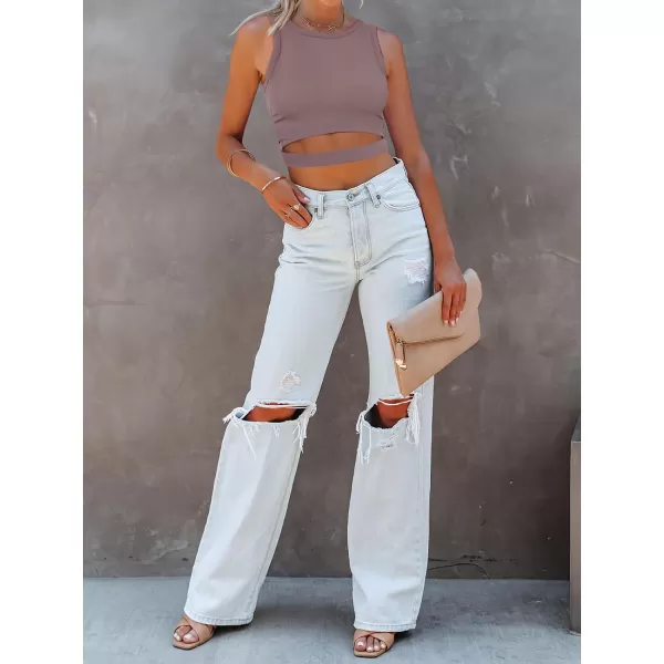 imageANRABESS Women Tank Tops High Neck Sexy Sleeveless Cutout Racer Back Crop TopsNutmeg