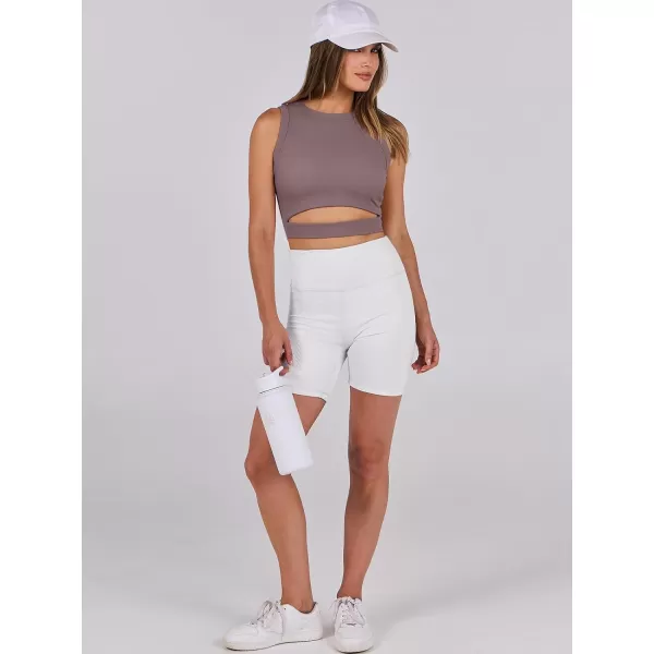 imageANRABESS Women Tank Tops High Neck Sexy Sleeveless Cutout Racer Back Crop TopsNutmeg