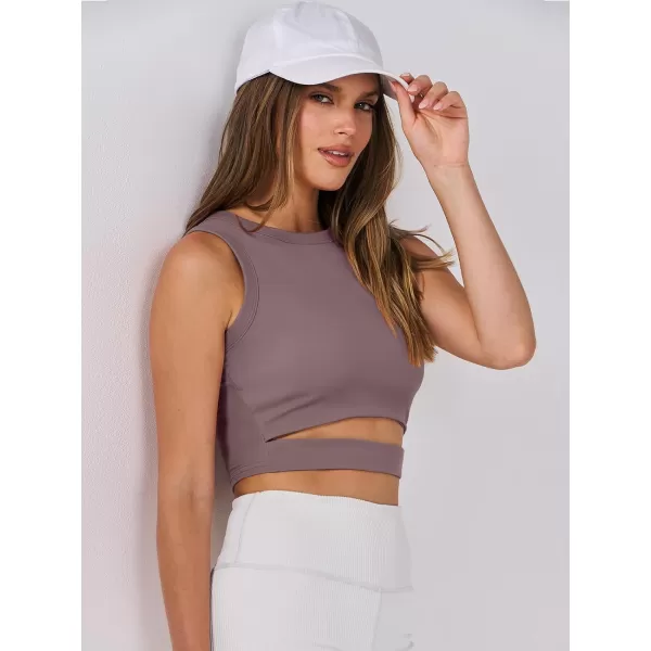 imageANRABESS Women Tank Tops High Neck Sexy Sleeveless Cutout Racer Back Crop TopsNutmeg