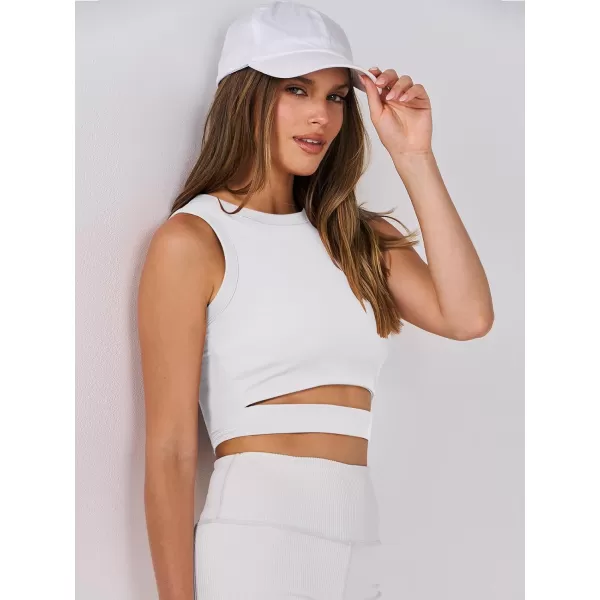 imageANRABESS Women Tank Tops High Neck Sexy Sleeveless Cutout Racer Back Crop TopsWhite
