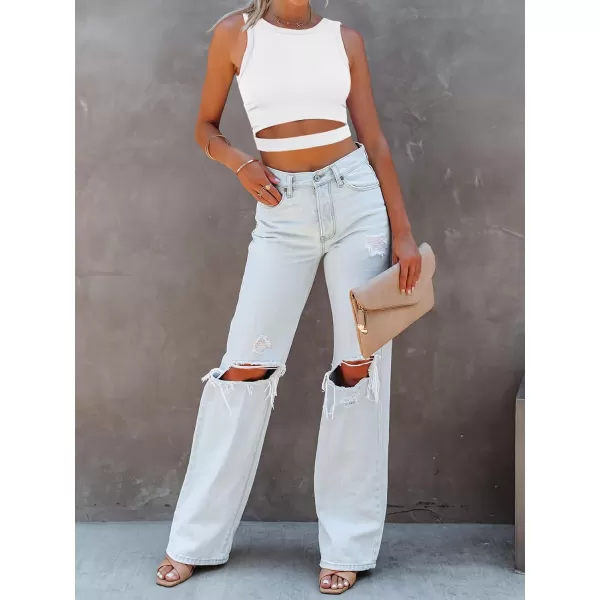 imageANRABESS Women Tank Tops High Neck Sexy Sleeveless Cutout Racer Back Crop TopsWhite