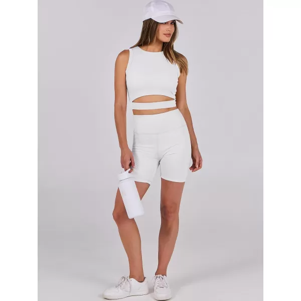 imageANRABESS Women Tank Tops High Neck Sexy Sleeveless Cutout Racer Back Crop TopsWhite