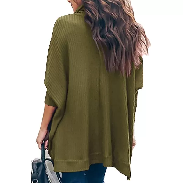 imageANRABESS Women Turtleneck Batwing Sleeve High Low Hem Side Slit Waffle Knit Casual Loose Oversized Sweater TunicArmy Green