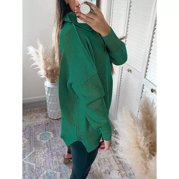 imageANRABESS Women Turtleneck Batwing Sleeve Oversized Side Slit Ribbed Knit Pullover Sweater TopGrass