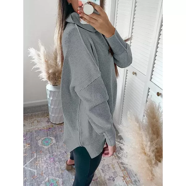 imageANRABESS Women Turtleneck Batwing Sleeve Oversized Side Slit Ribbed Knit Pullover Sweater TopGray