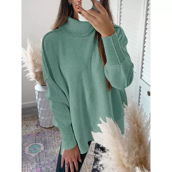 imageANRABESS Women Turtleneck Batwing Sleeve Oversized Side Slit Ribbed Knit Pullover Sweater TopGray Blue
