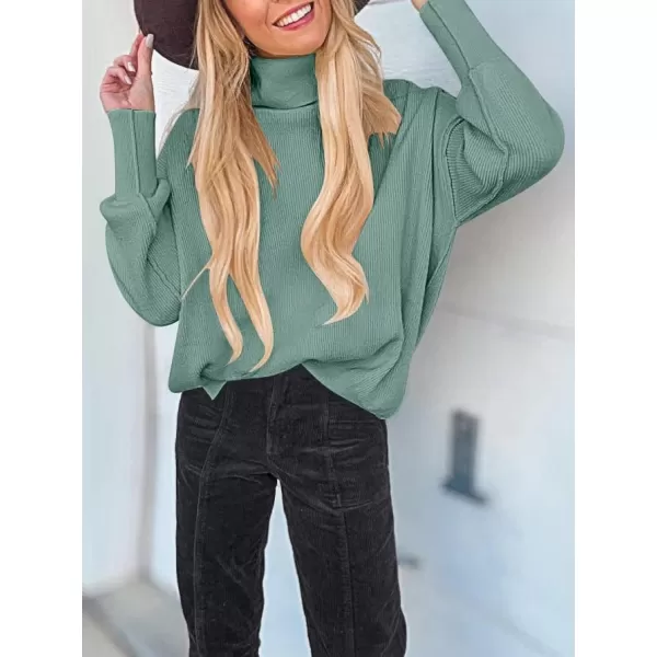 imageANRABESS Women Turtleneck Batwing Sleeve Oversized Side Slit Ribbed Knit Pullover Sweater TopGray Blue