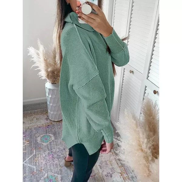 imageANRABESS Women Turtleneck Batwing Sleeve Oversized Side Slit Ribbed Knit Pullover Sweater TopGray Blue