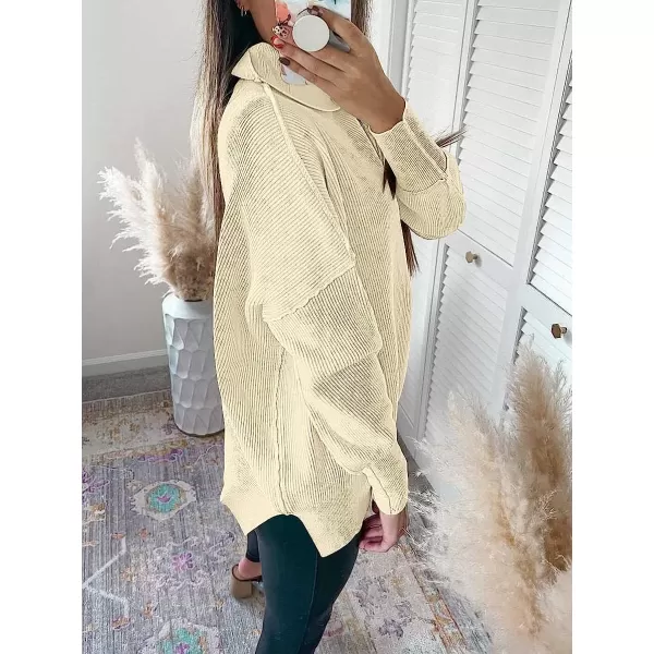 imageANRABESS Women Turtleneck Batwing Sleeve Oversized Side Slit Ribbed Knit Pullover Sweater TopLight Brown