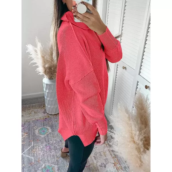 imageANRABESS Women Turtleneck Batwing Sleeve Oversized Side Slit Ribbed Knit Pullover Sweater TopPeach