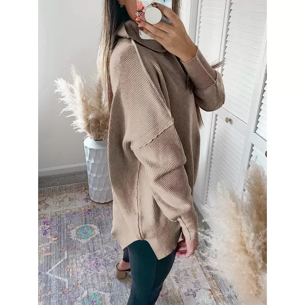 imageANRABESS Women Turtleneck Batwing Sleeve Oversized Side Slit Ribbed Knit Pullover Sweater TopRed Apricot
